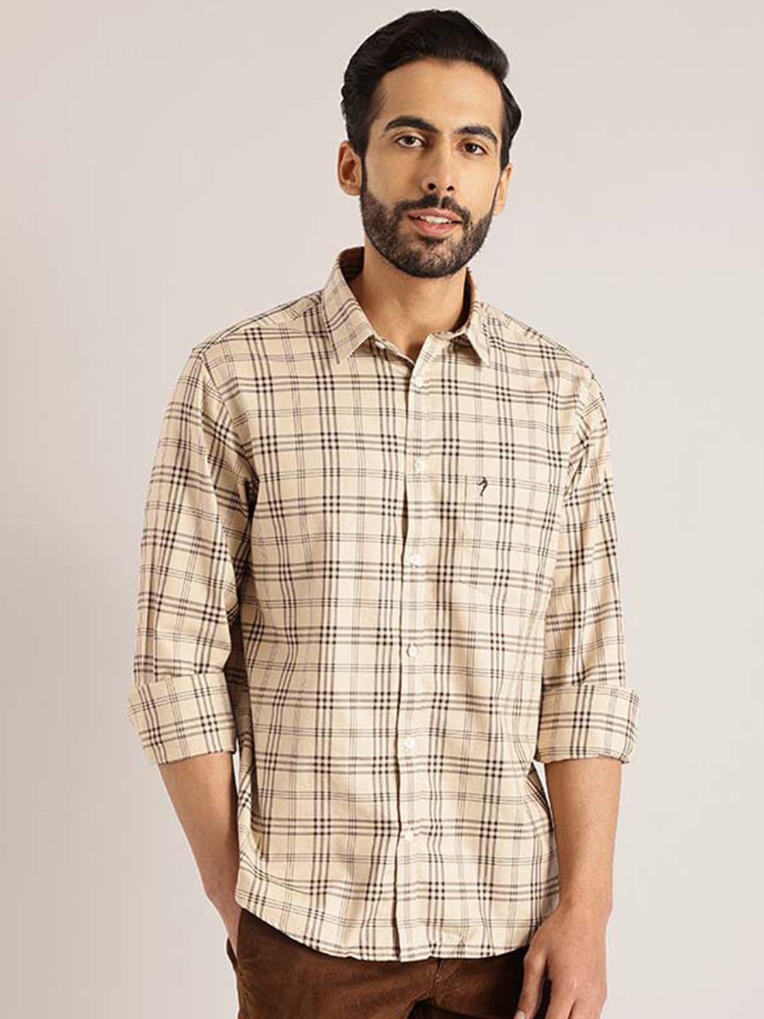 

Indian Terrain Tartan Checks Chiseled Fit Slim Fit Pure Cotton Casual Shirt, Brown