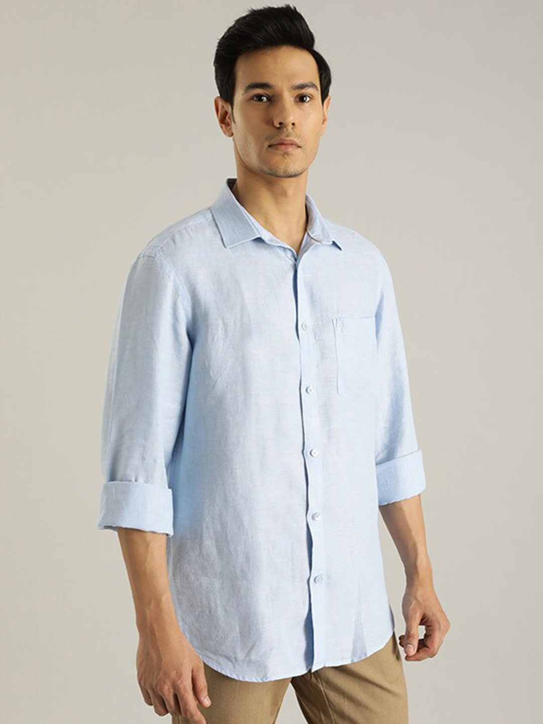 

Indian Terrain Chiseled Slim Fit Pure Linen Casual Shirt, Blue