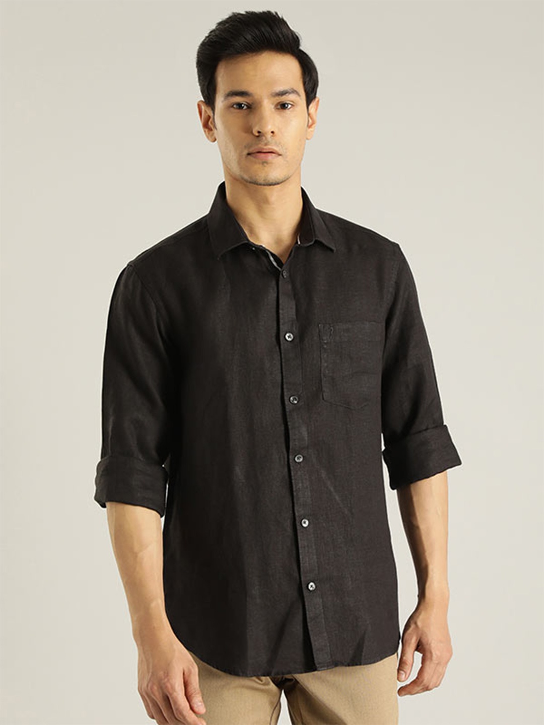 

Indian Terrain Chiseled Slim Fit Cotton Casual Shirt, Black