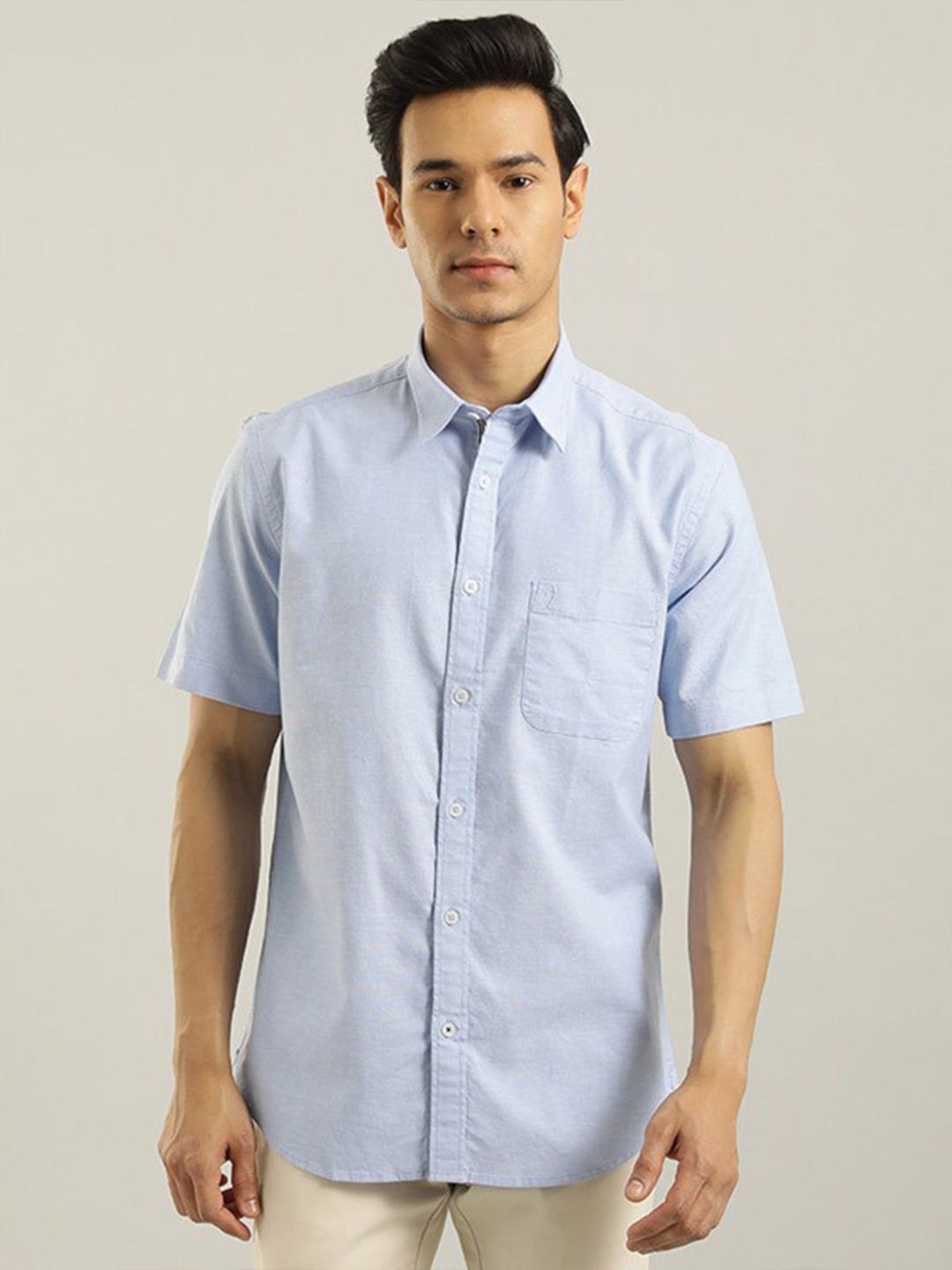 

Indian Terrain Chiseled Slim Fit Opaque Casual Shirt, Blue
