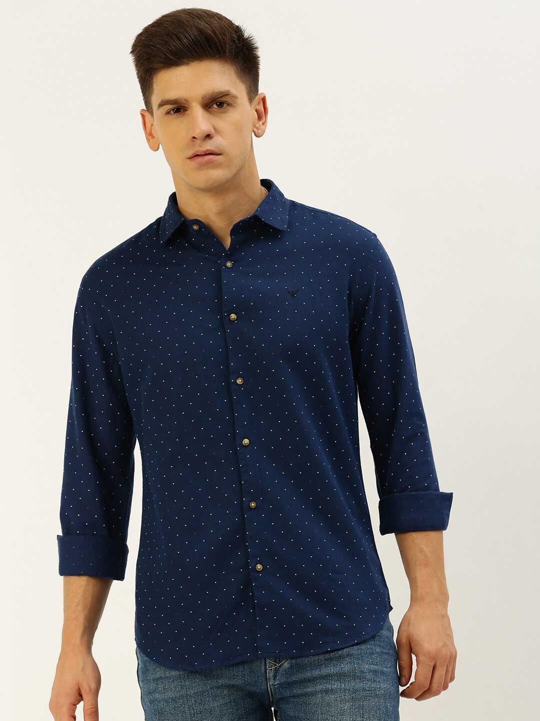 

SHOWOFF Comfort Printed Linen Casual Shirt, Navy blue
