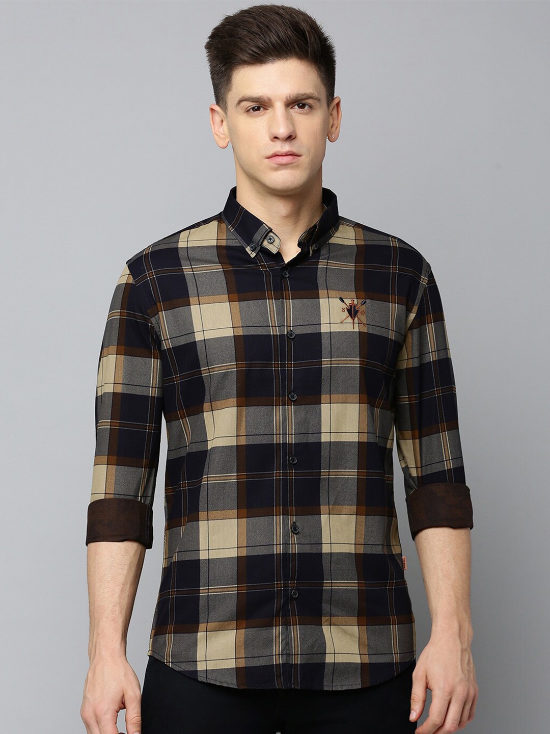 

SHOWOFF Comfort Tartan Checks Cotton Casual Shirt, Navy blue