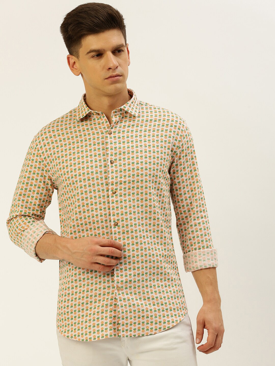 

SHOWOFF Comfort Regular Fit Conversational Printed Linen Casual Shirt, Off white
