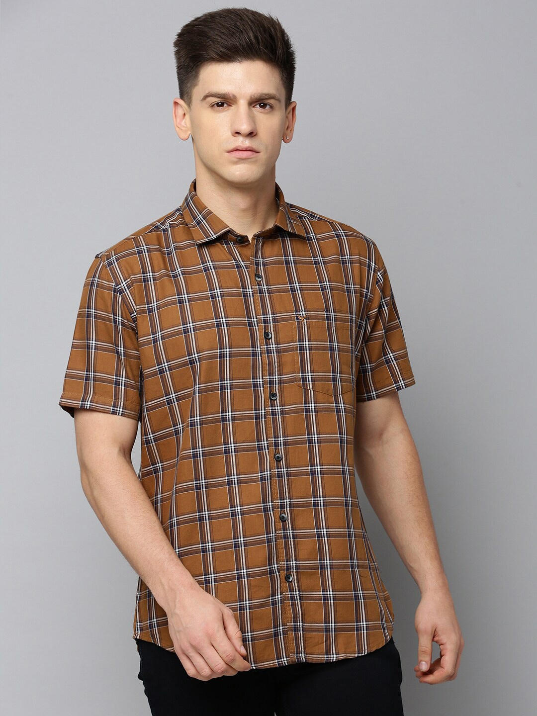 

SHOWOFF Comfort Tartan Checked Casual Shirt, Brown
