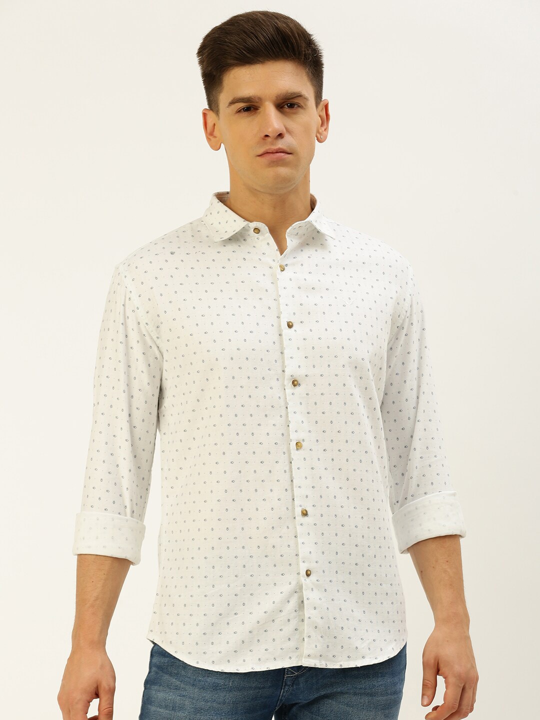 

SHOWOFF Comfort Micro Ditsy Printed Linen Shirt, White
