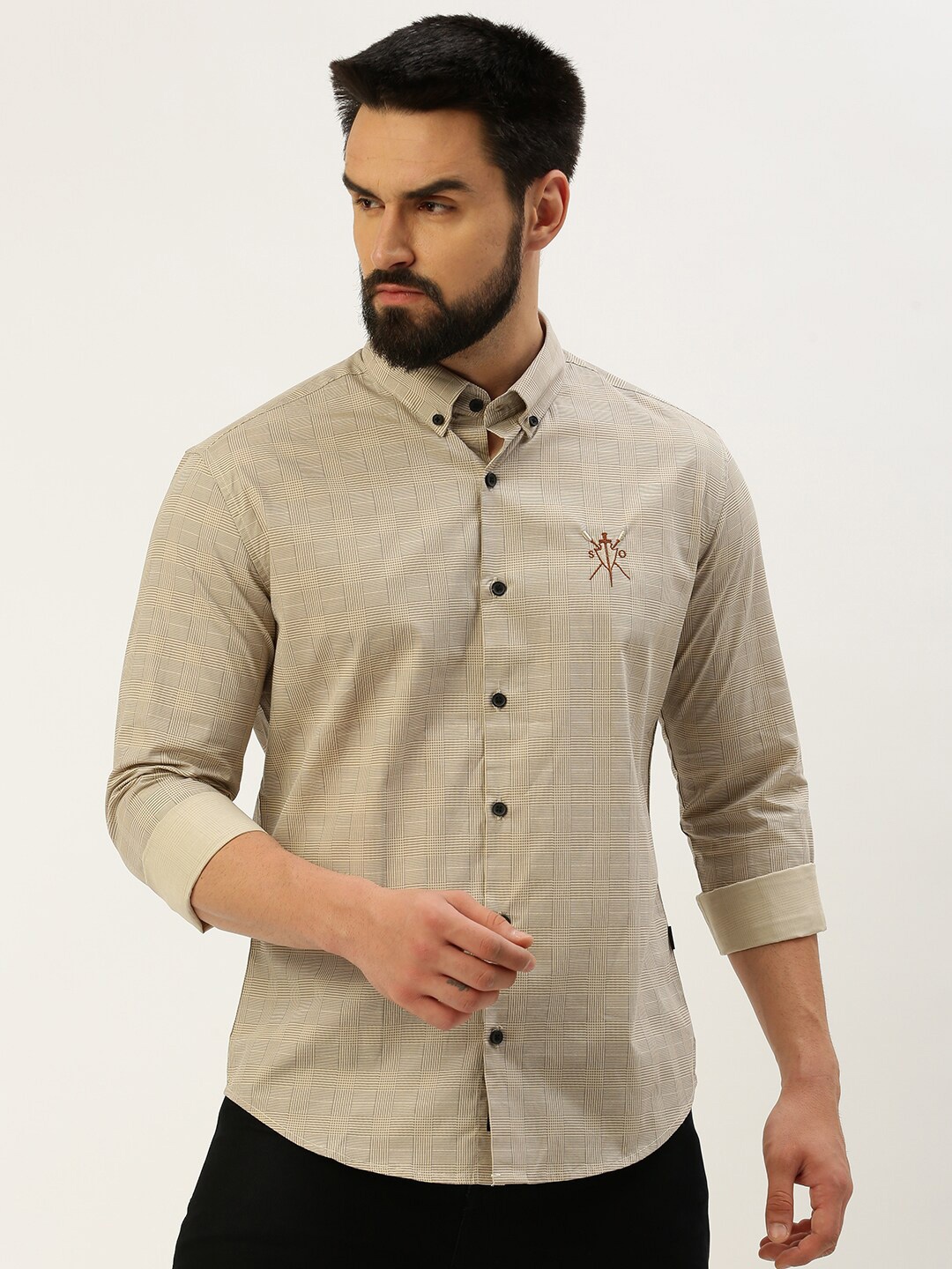 

SHOWOFF Comfort Opaque Checked Cotton Casual Shirt, Cream