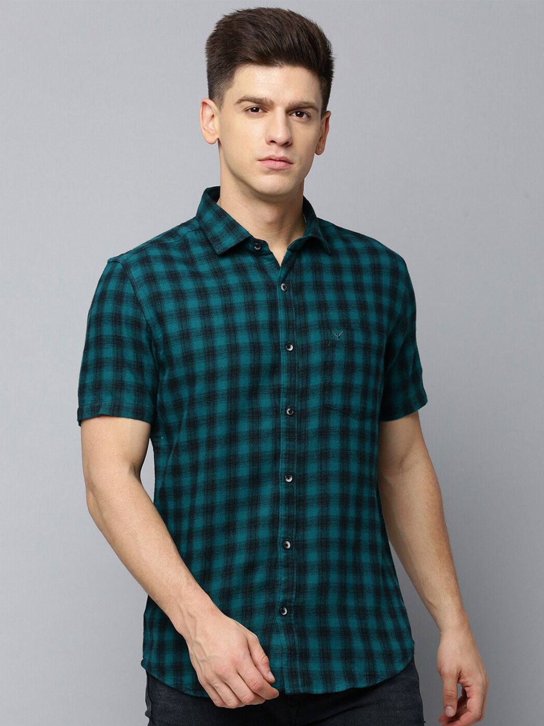 

SHOWOFF Comfort Buffalo Checked Opaque Casual Shirt, Teal