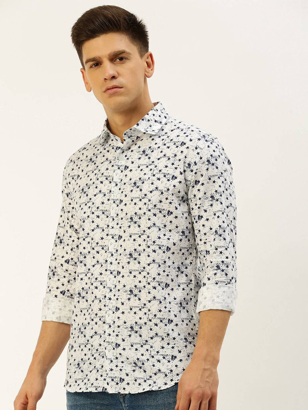 

SHOWOFF Comfort Conversational Printed Cotton Casual Shirt, White