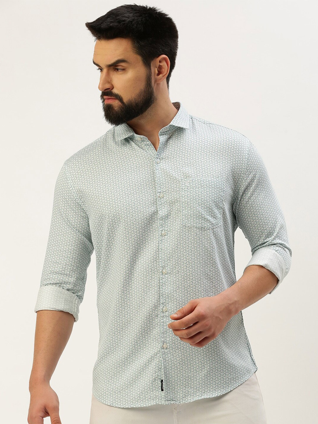 

SHOWOFF Comfort Printed Cotton Casual Shirt, Sea green