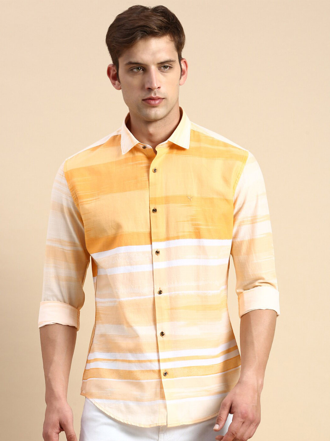 

SHOWOFF Comfort Horizontal Stripes Casual Shirt, Orange