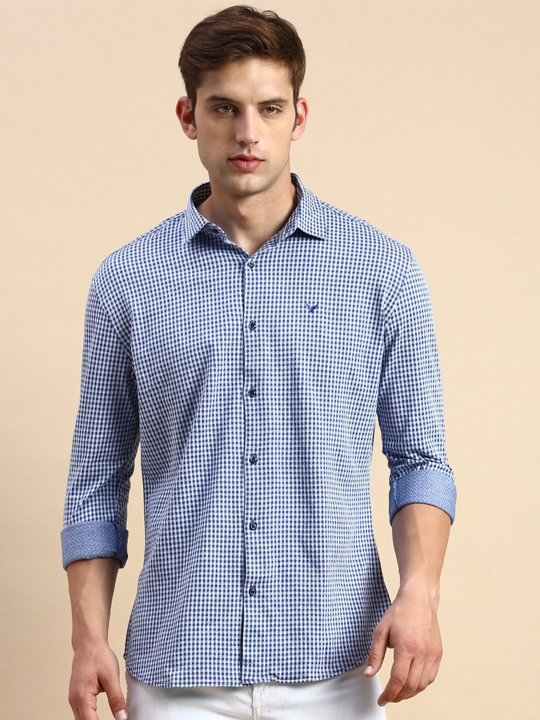 

SHOWOFF Comfort Slim Fit Checked Cotton Casual Shirt, Navy blue