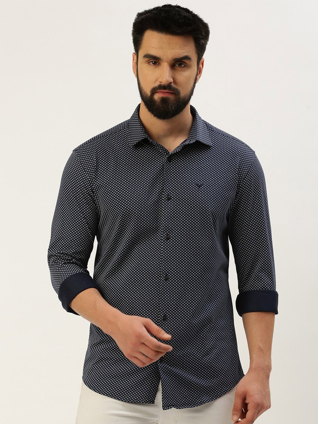 

SHOWOFF Comfort Slim Fit Micro Ditsy Printed Cotton Casual Shirt, Navy blue