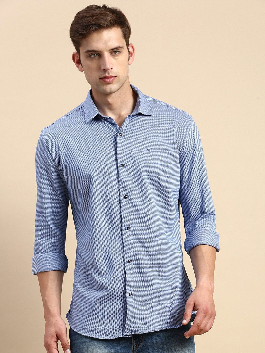 

SHOWOFF Comfort Slim Fit Self Design Cotton Casual Shirt, Navy blue