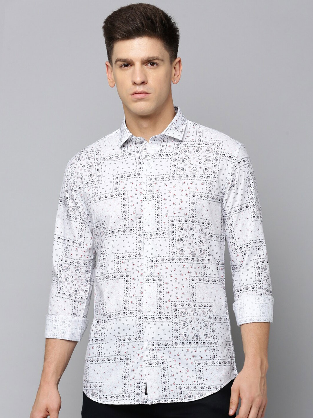 

SHOWOFF Comfort Geometric Printed Cotton Casual Shirt, White