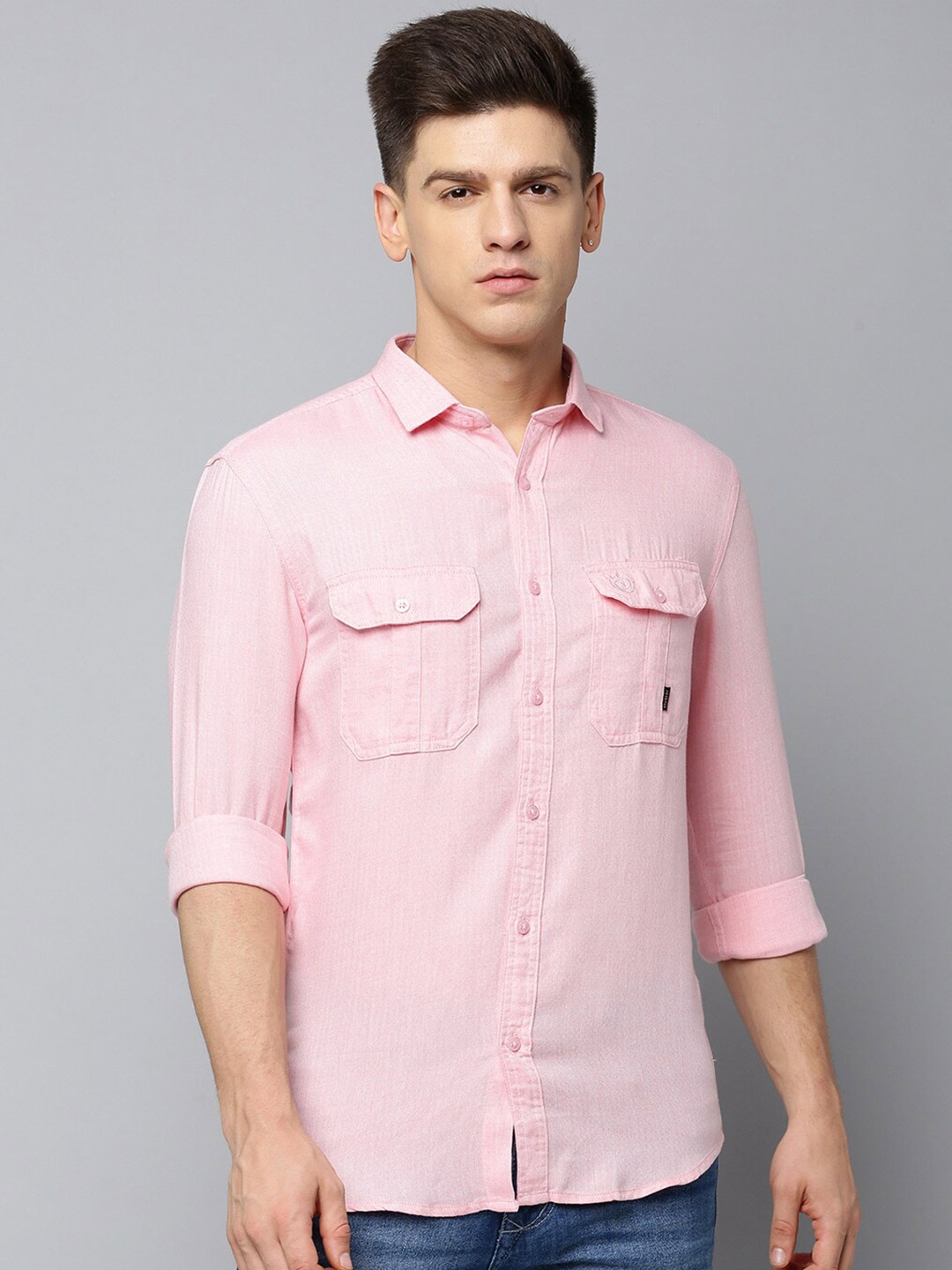 

SHOWOFF Self Designed Comfort Fit Spread Collar Casual Cotton Shirt, Pink