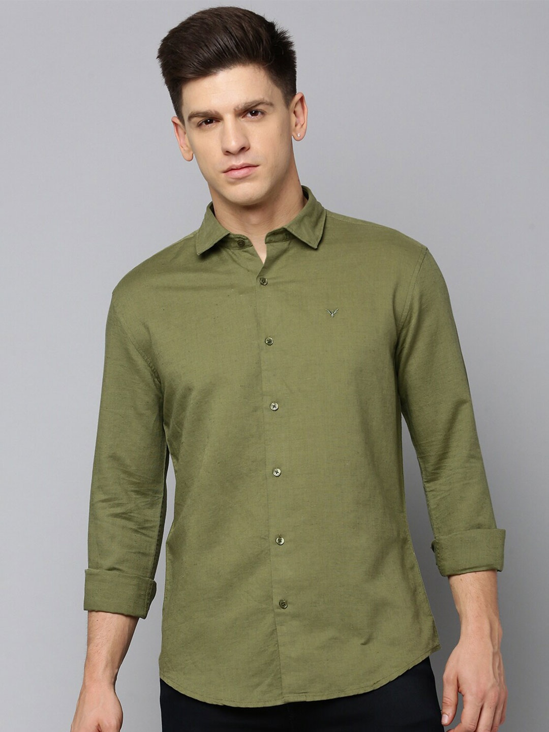 

SHOWOFF Comfort Spread Collar Linen Casual Shirt, Olive