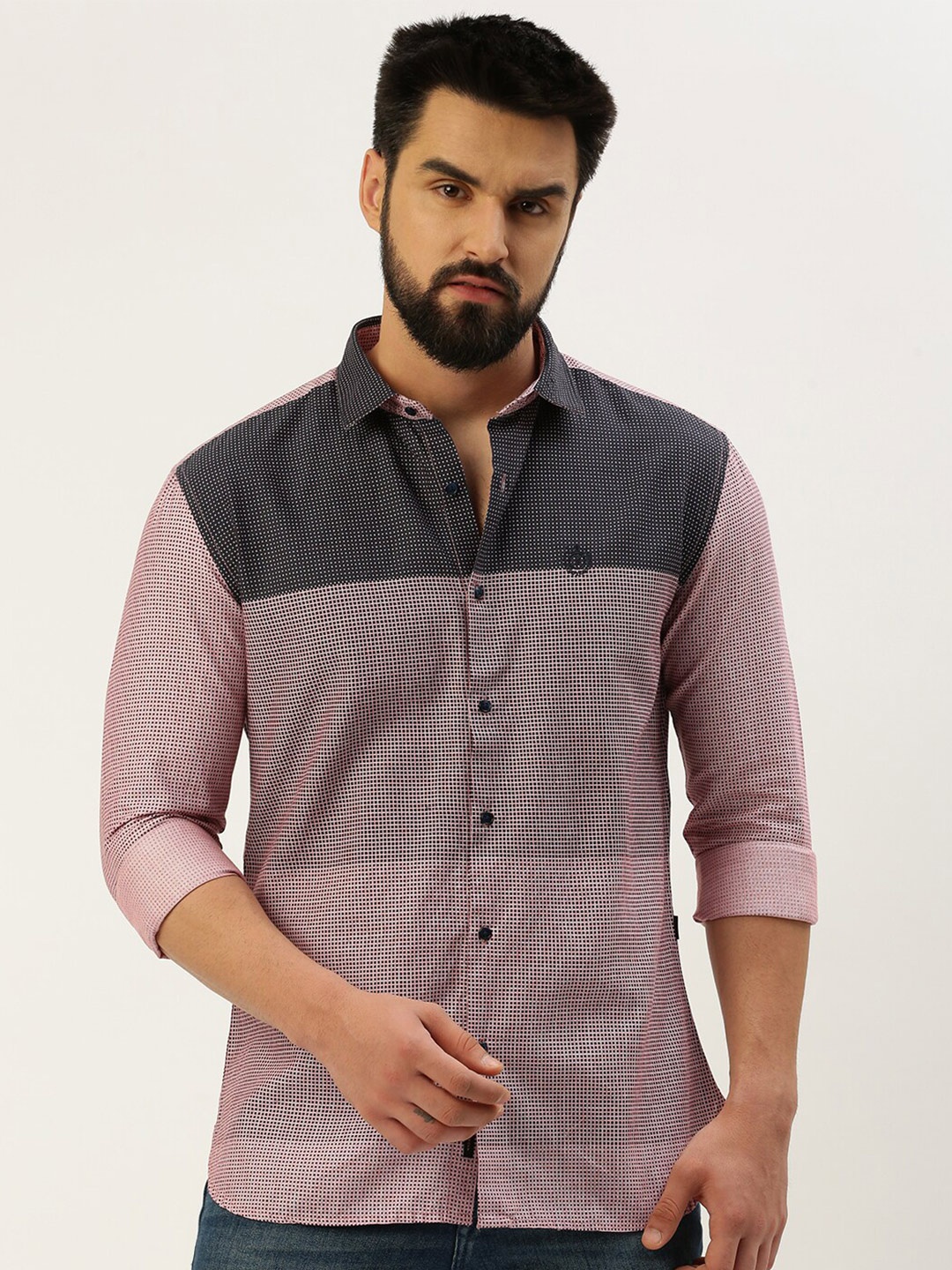 

SHOWOFF Comfort Fit Micro Checked Cotton Casual Shirt, Pink