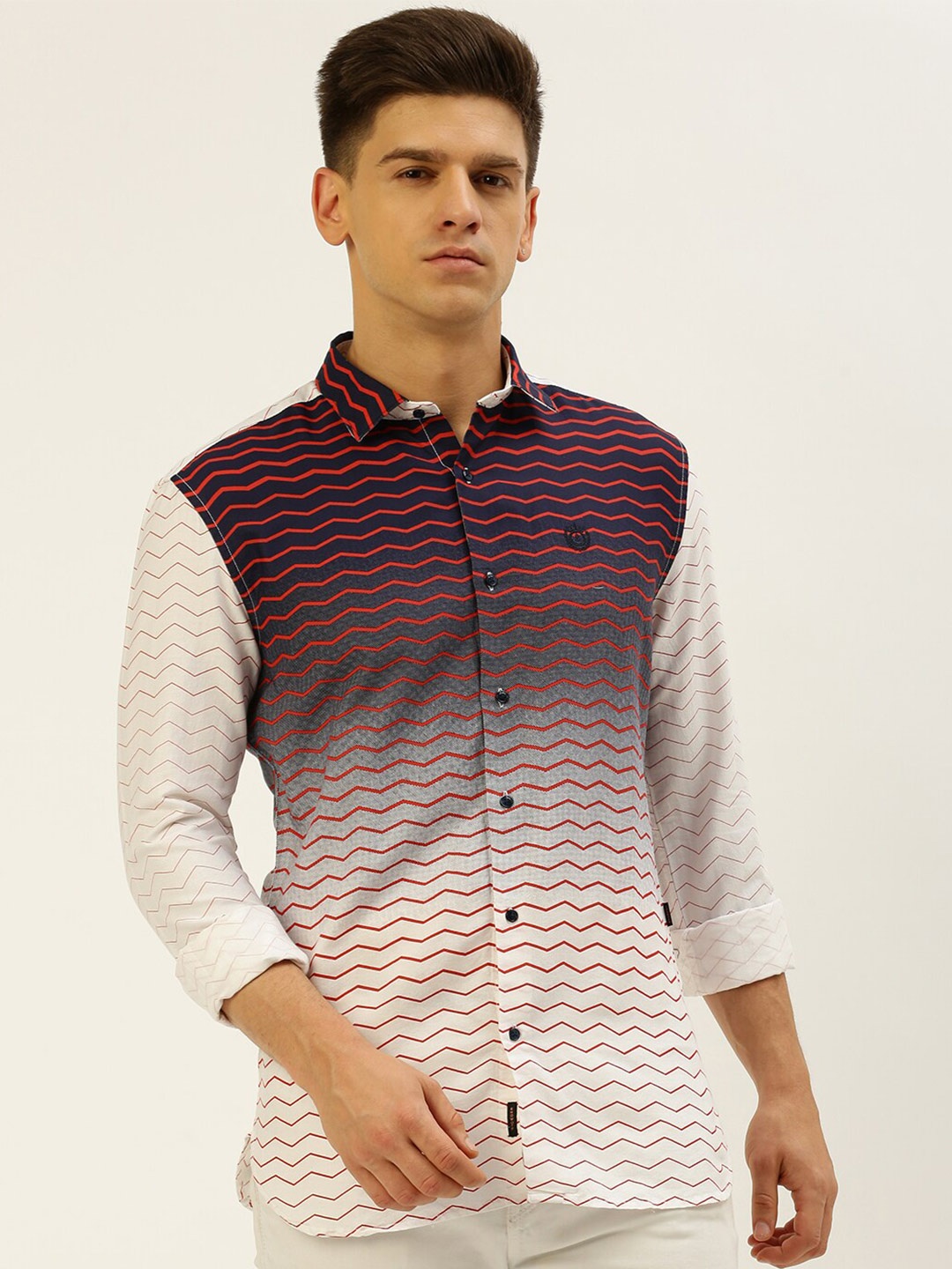 

SHOWOFF Comfort Horizontal Striped Cotton Casual Shirt, White