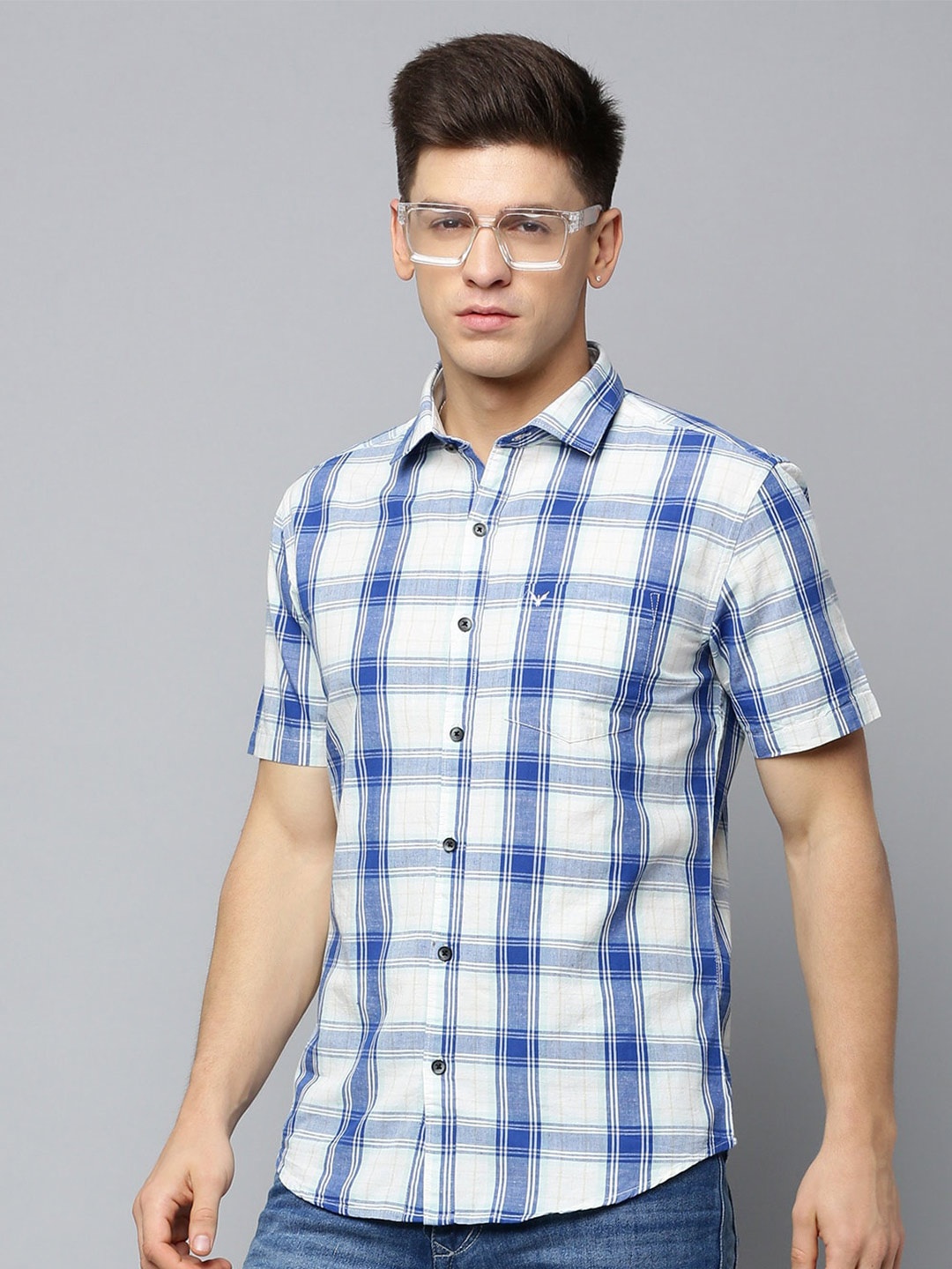 

SHOWOFF Comfort Tartan Checked Opaque Casual Shirt, White