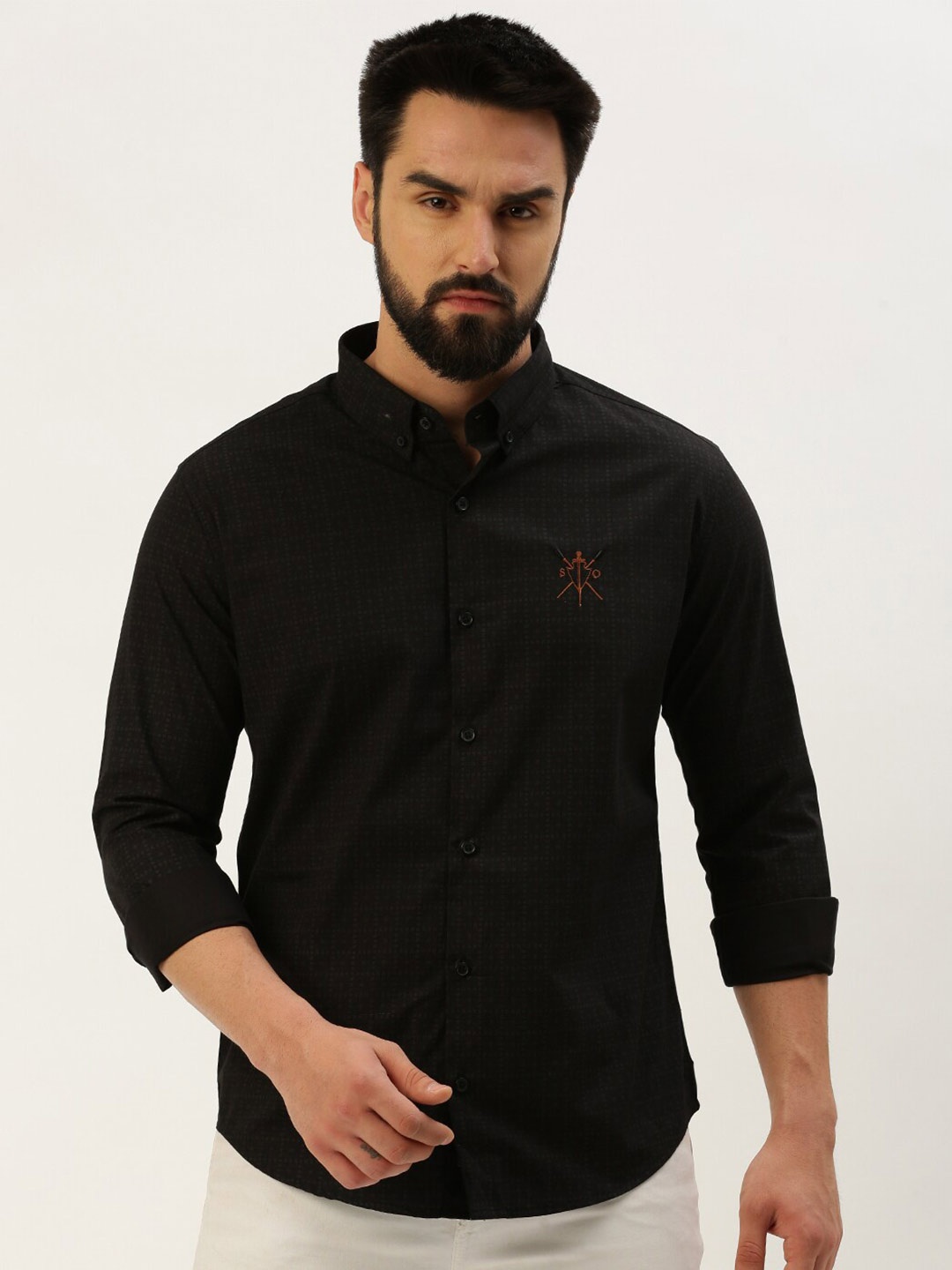 

SHOWOFF Comfort Button-Down Collar Cotton Casual Shirt, Black