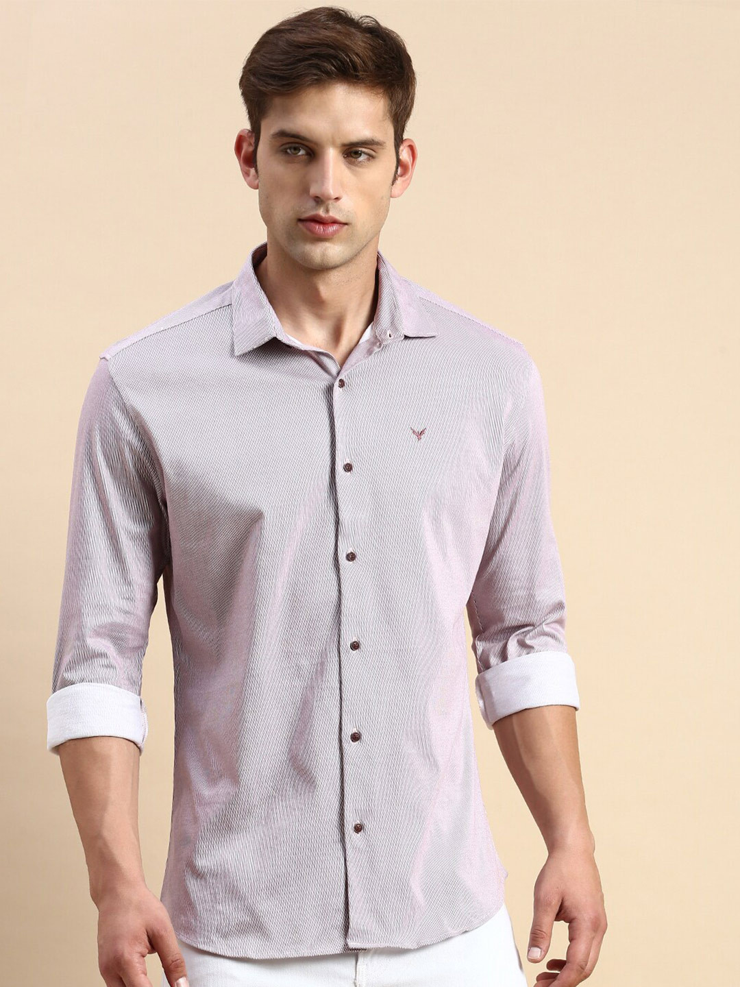 

SHOWOFF Comfort Slim Fit Striped Cotton Casual Shirt, Pink