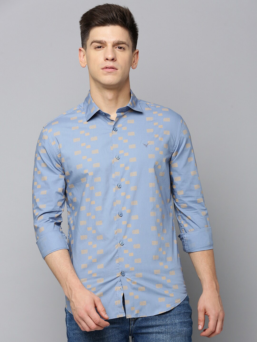 

SHOWOFF Comfort Fit Geometric Printed Casual Cotton Shirt, Blue