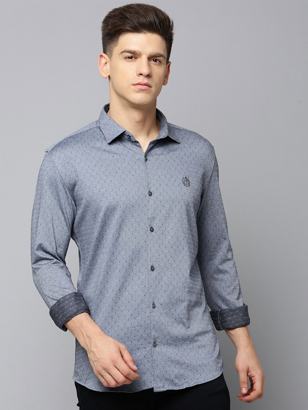 

SHOWOFF Comfort Micro Ditsy Printed Slim Fit Cotton Casual Shirt, Grey