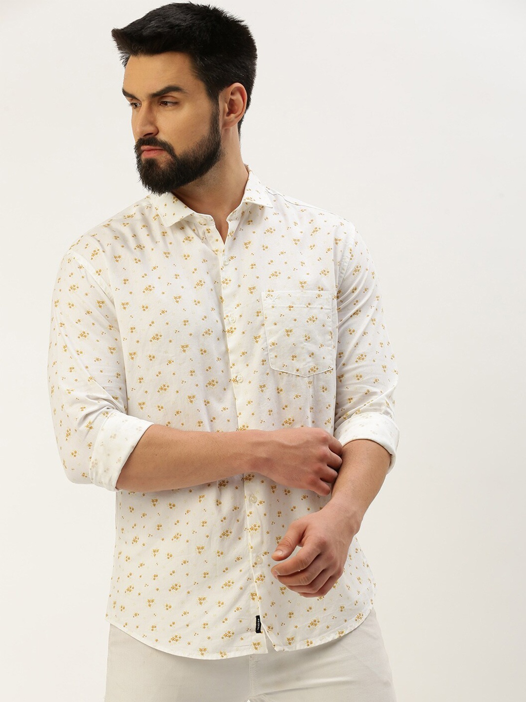 

SHOWOFF Comfort Floral Printed Cotton Casual Shirt, White