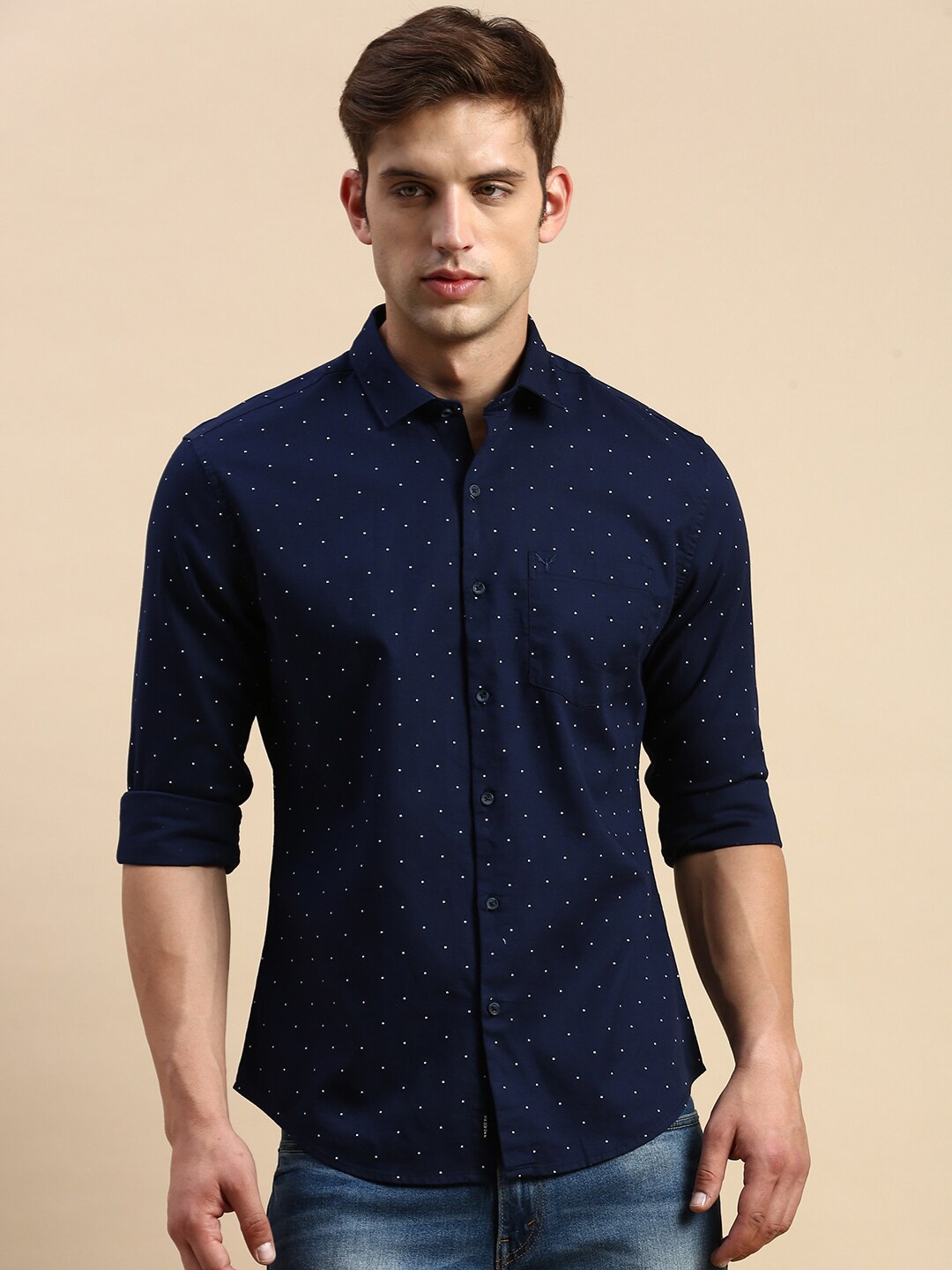 

SHOWOFF Comfort Micro Ditsy Printed Cotton Casual Shirt, Navy blue