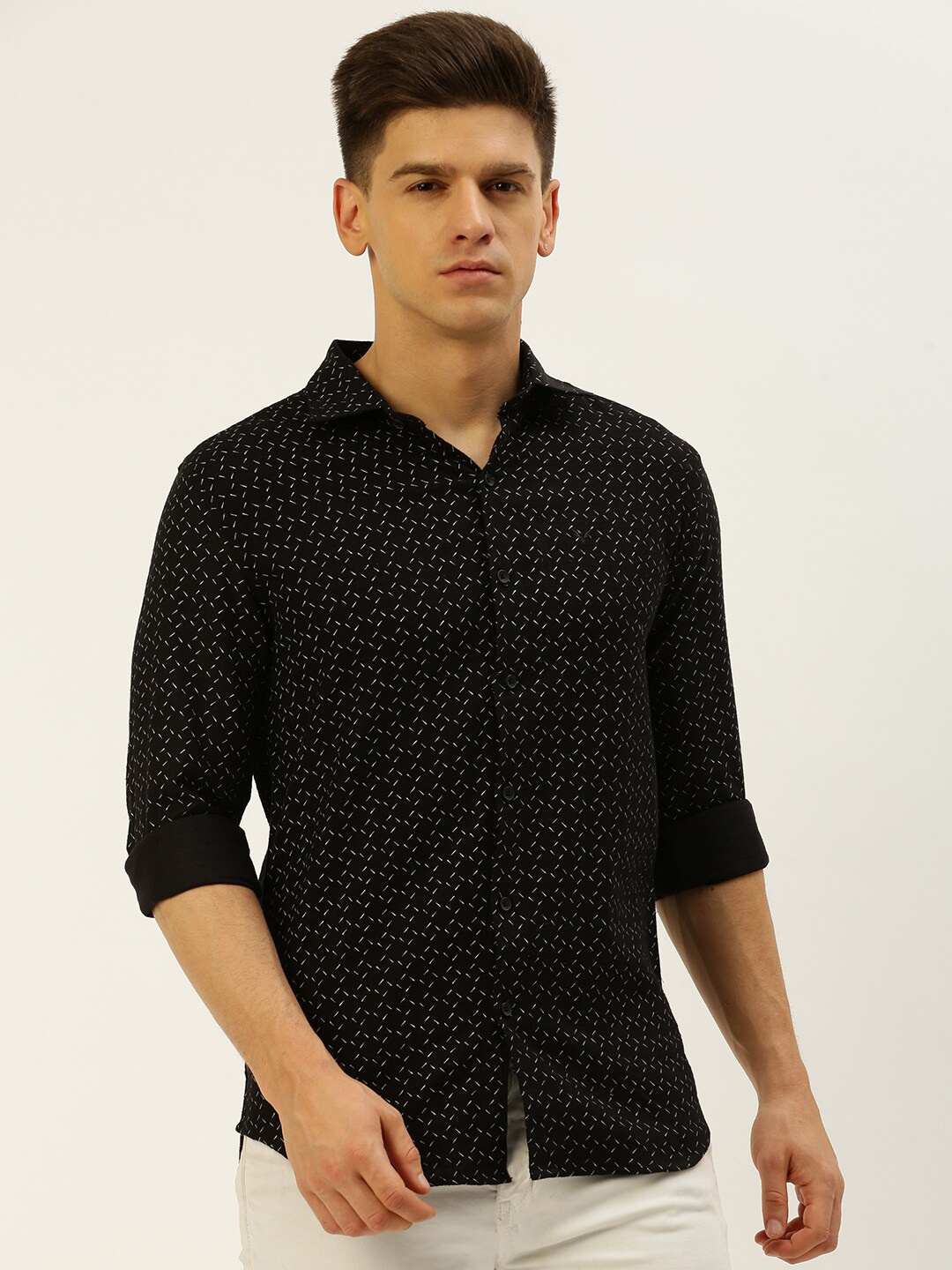 

SHOWOFF Comfort Fit Micro Disty Printed Cotton Casual Shirt, Black