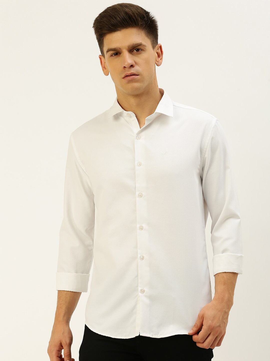 

SHOWOFF Classic Slim Fit Self Design Cotton Casual Shirt, White