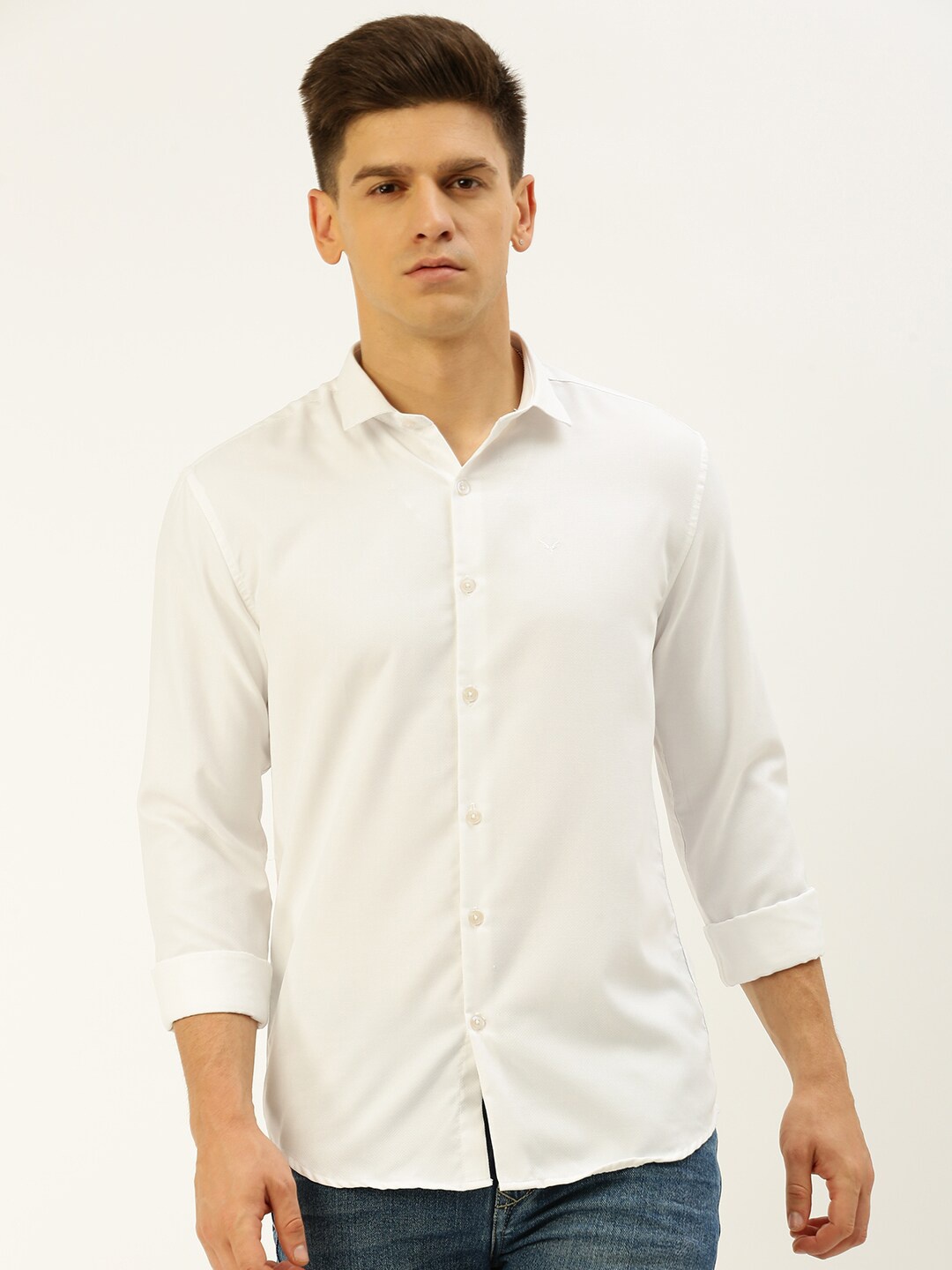 

SHOWOFF Classic Self Design Slim Fit Cotton Casual Shirt, White
