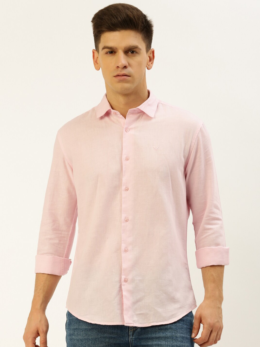 

SHOWOFF Comfort Spread Collar Linen Casual Shirt, Pink