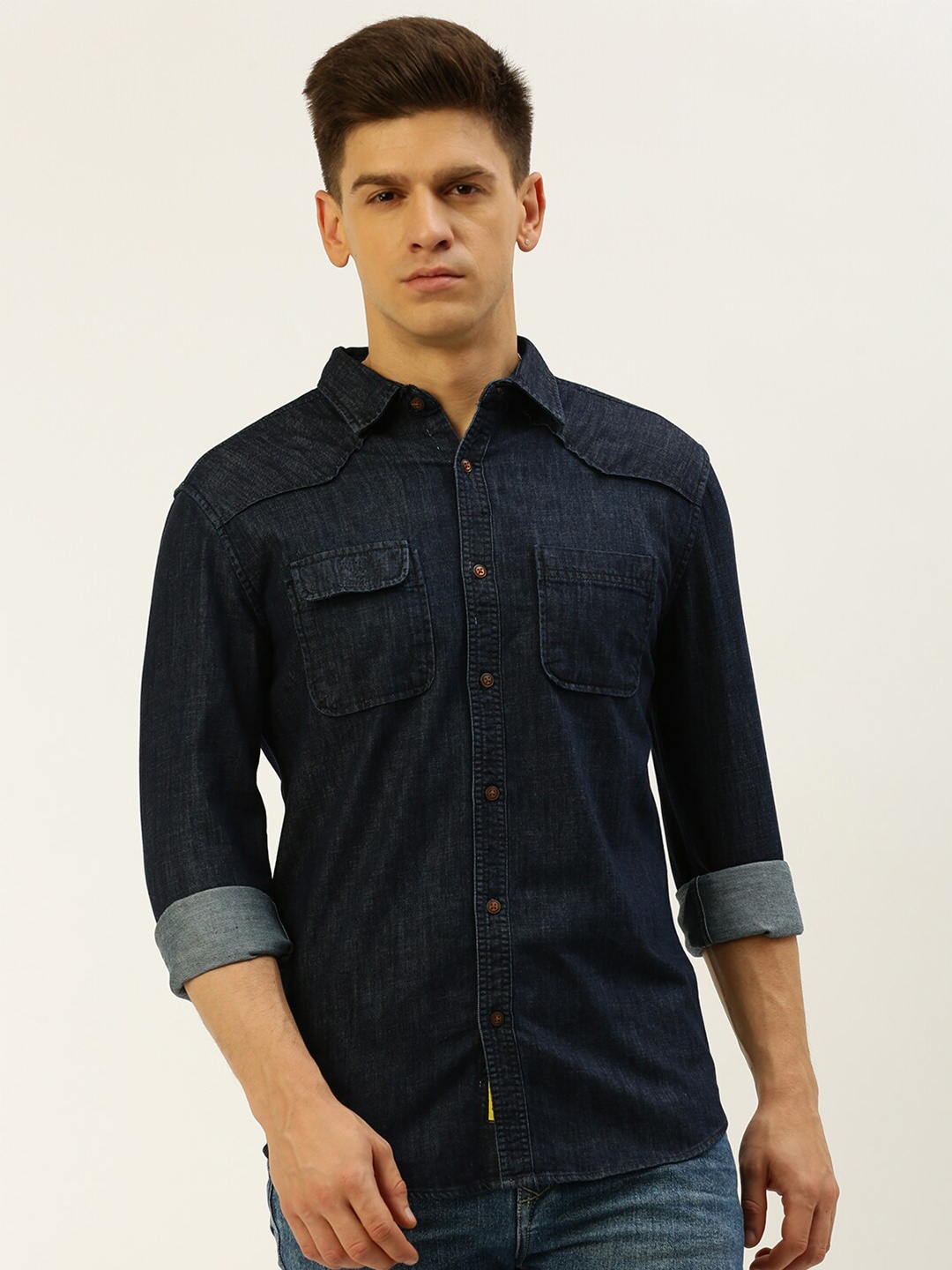 

SHOWOFF Comfort Spread Collar Cotton Casual Shirt, Navy blue
