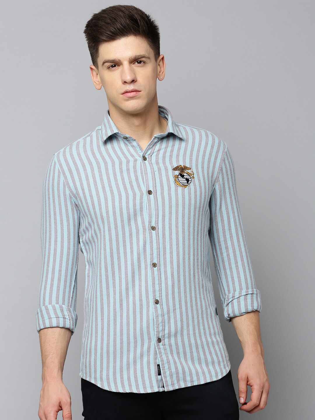 

SHOWOFF Comfort Opaque Striped Cotton Casual Shirt, Sea green