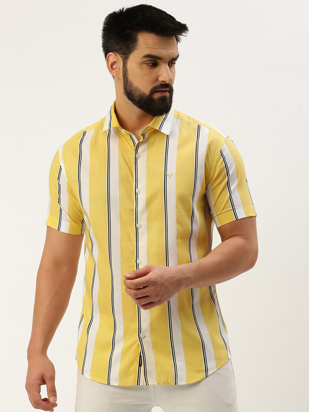 

SHOWOFF Comfort Opaque Striped Cotton Shirt, Yellow