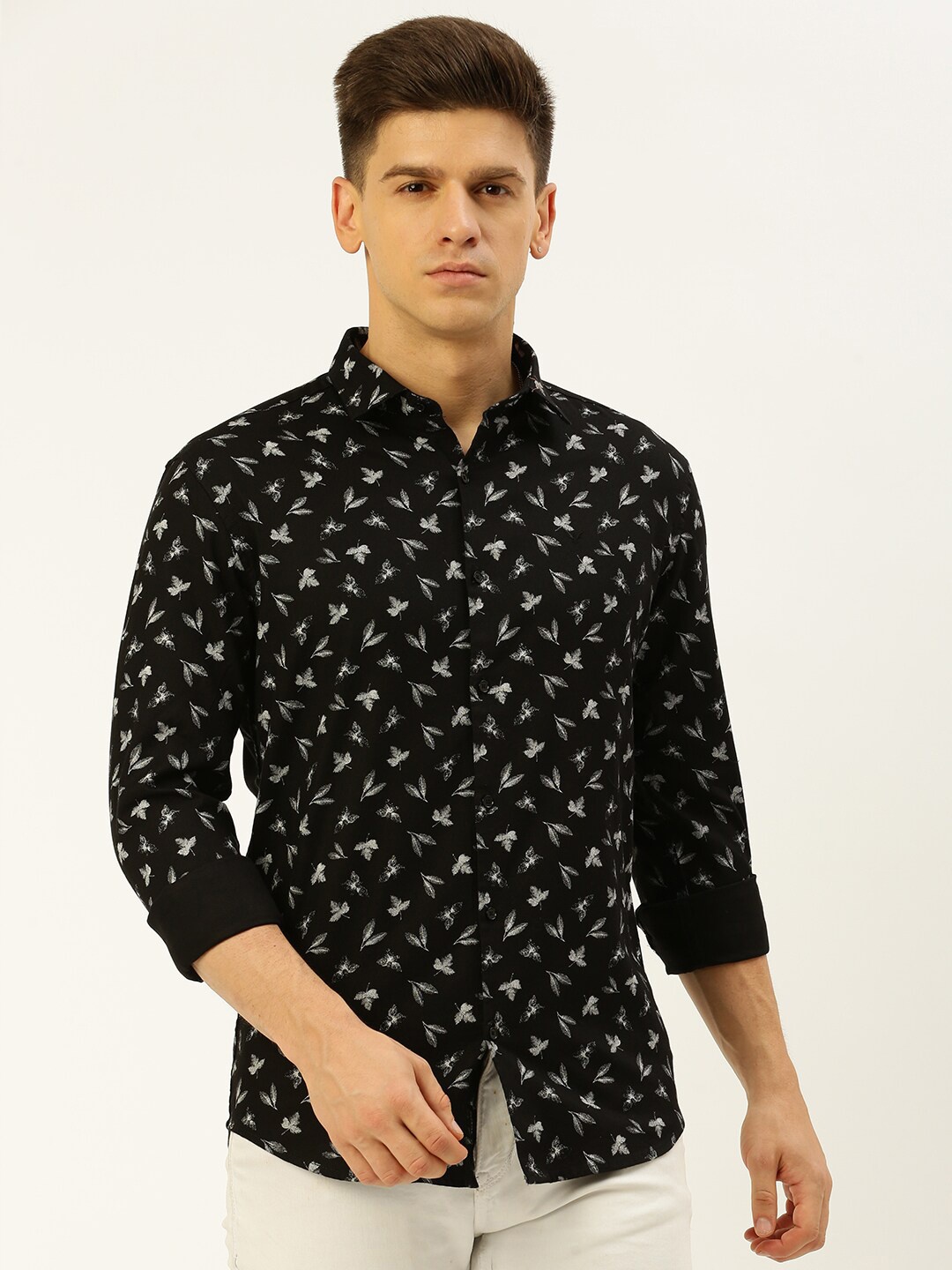 

SHOWOFF Comfort Floral Printed Cotton Shirt, Black