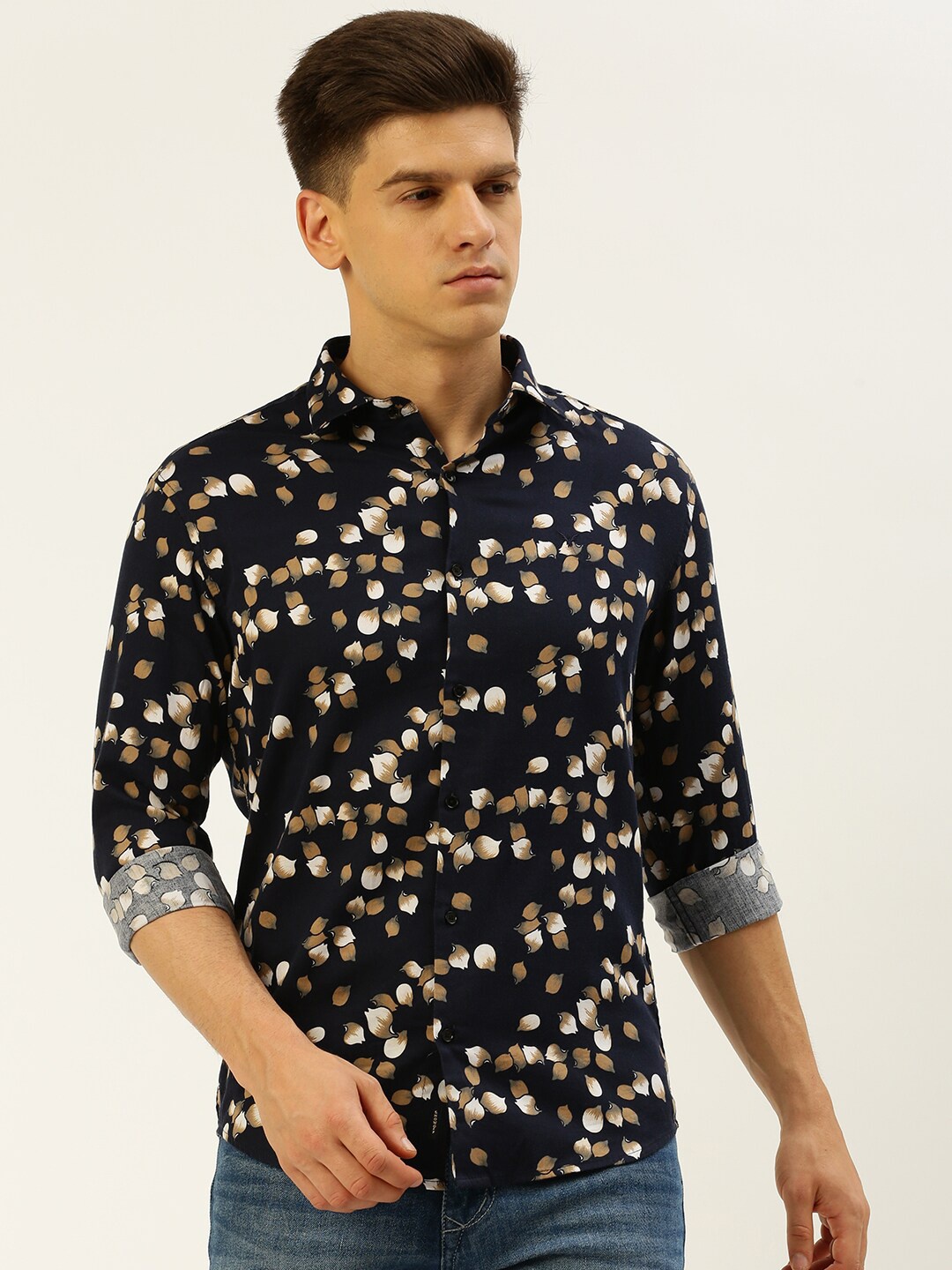 

SHOWOFF Comfort Conversational Printed Cotton Casual Shirt, Navy blue