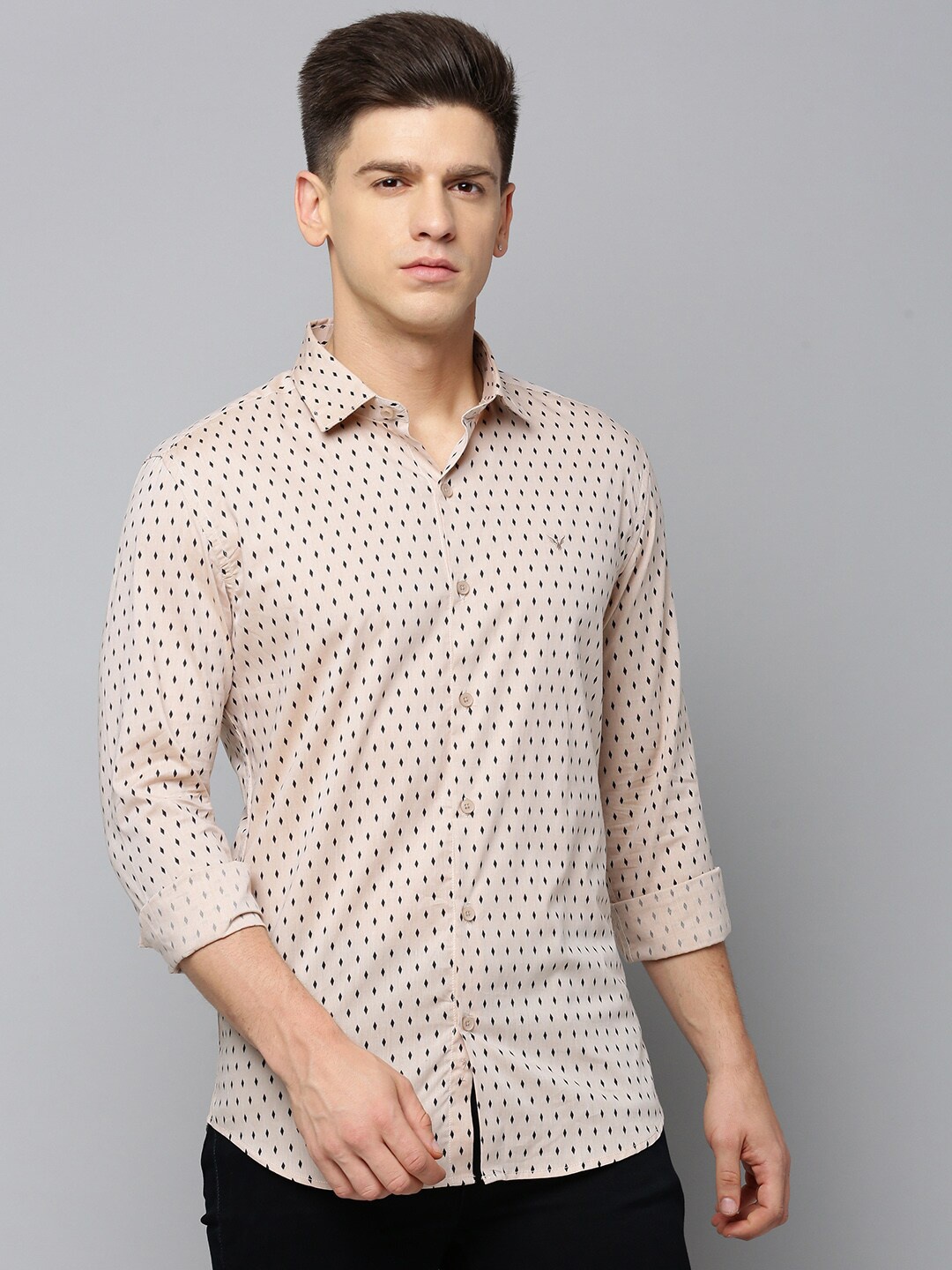 

SHOWOFF Comfort Opaque Geometric Printed Cotton Casual Shirt, Tan