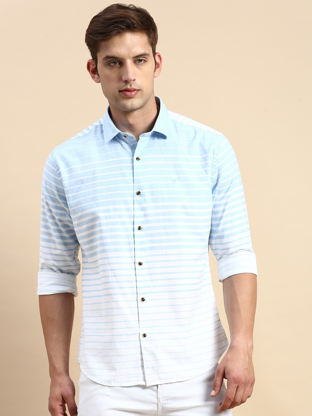 

SHOWOFF Comfort Horizontal Striped Cotton Shirt, Blue
