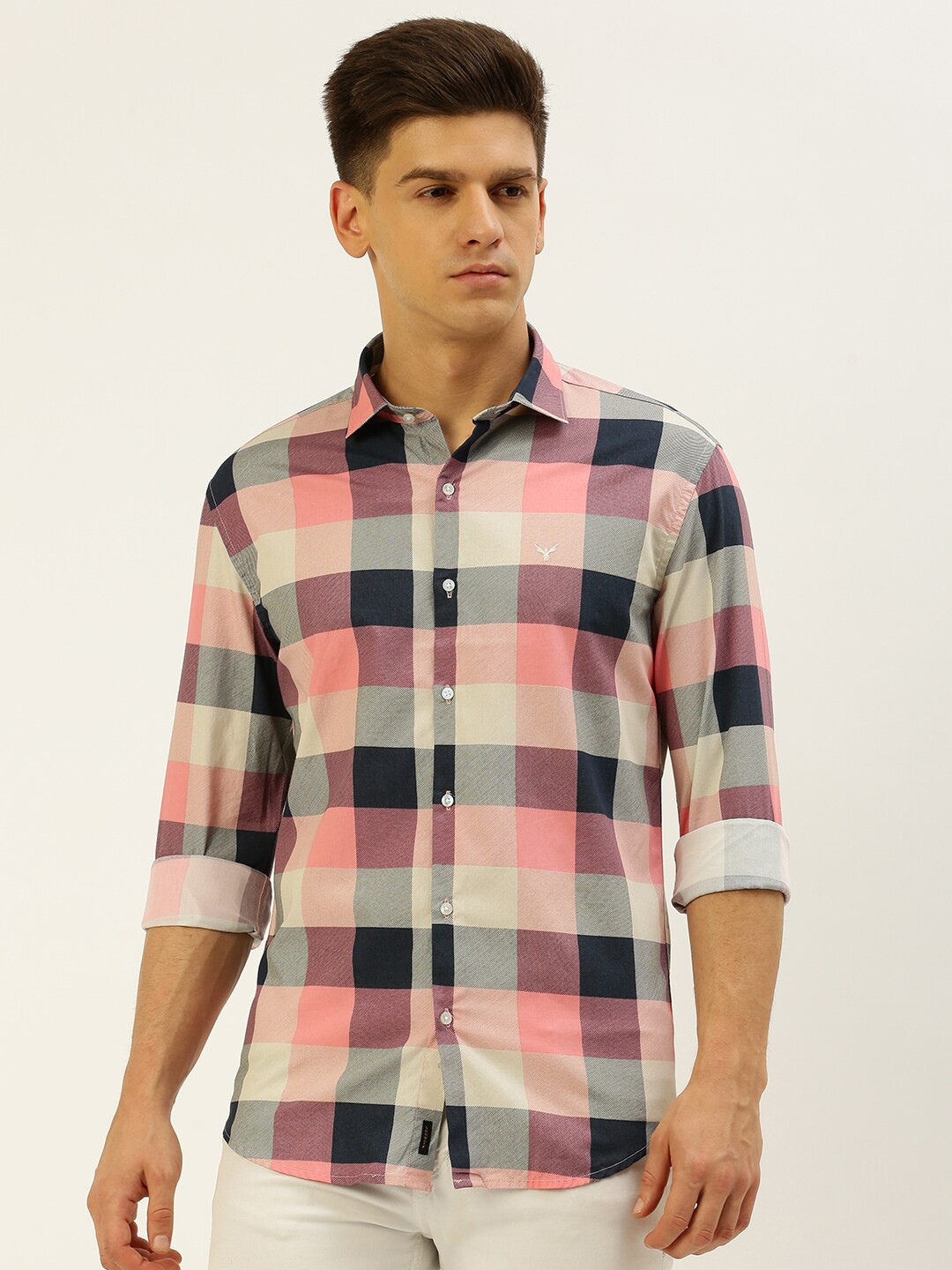 

SHOWOFF Comfort Buffalo Checks Cotton Casual Shirt, Navy blue
