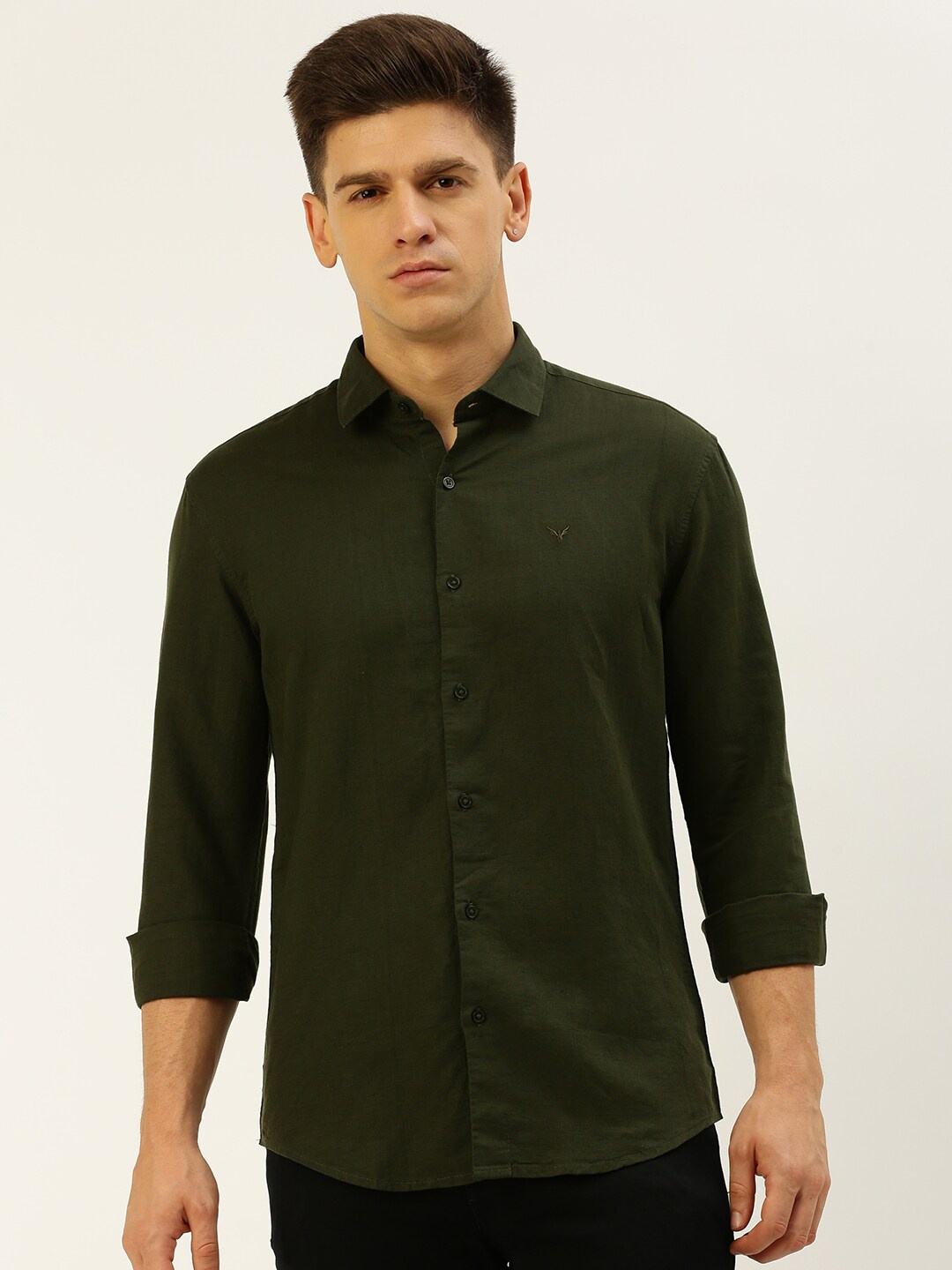 

SHOWOFF Comfort Regular Fit Linen Casual Shirt, Olive