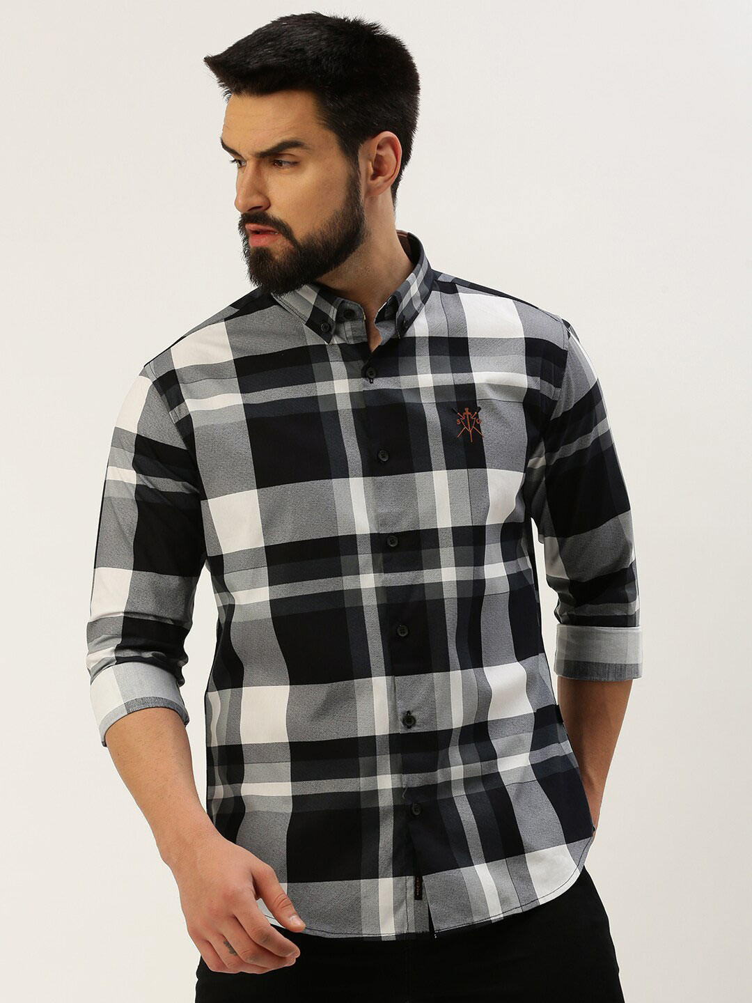 

SHOWOFF Comfort Fit Tartan Checked Button-Down Collar Casual Shirt, Black