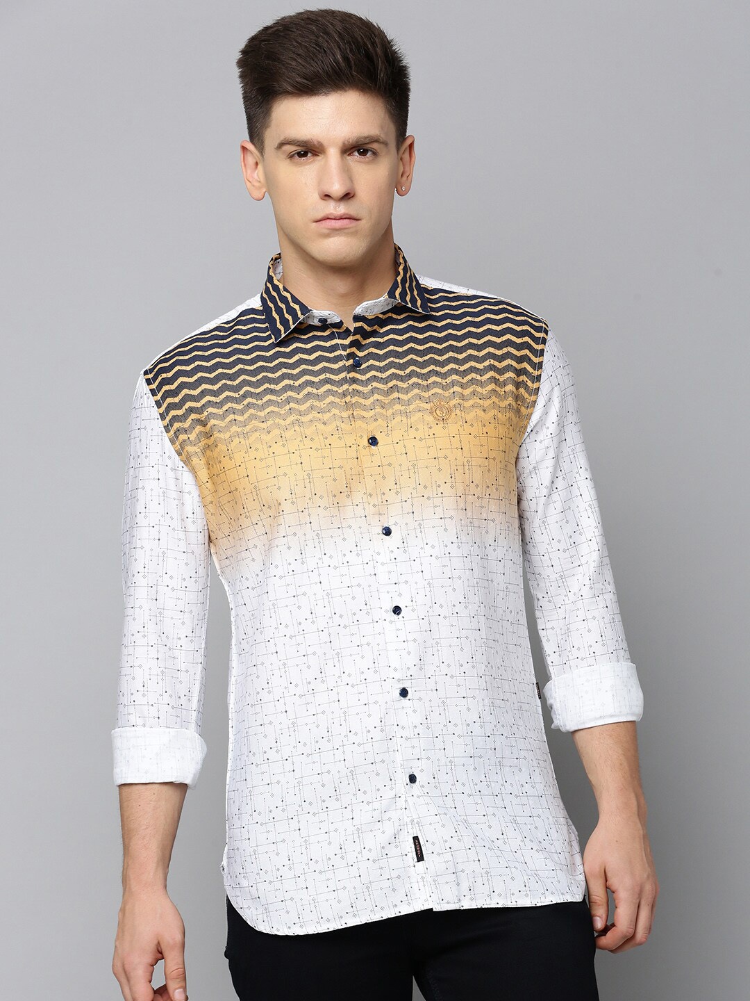 

SHOWOFF Comfort Fit Abstract Printed Cotton Casual Shirt, White