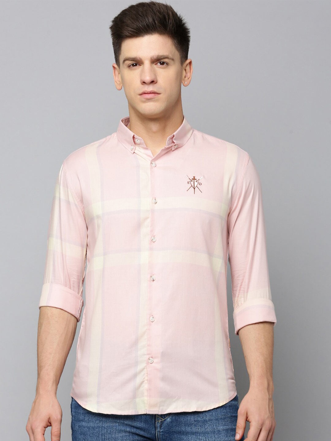 

SHOWOFF Comfort Tartan Checked Cotton Shirt, Peach
