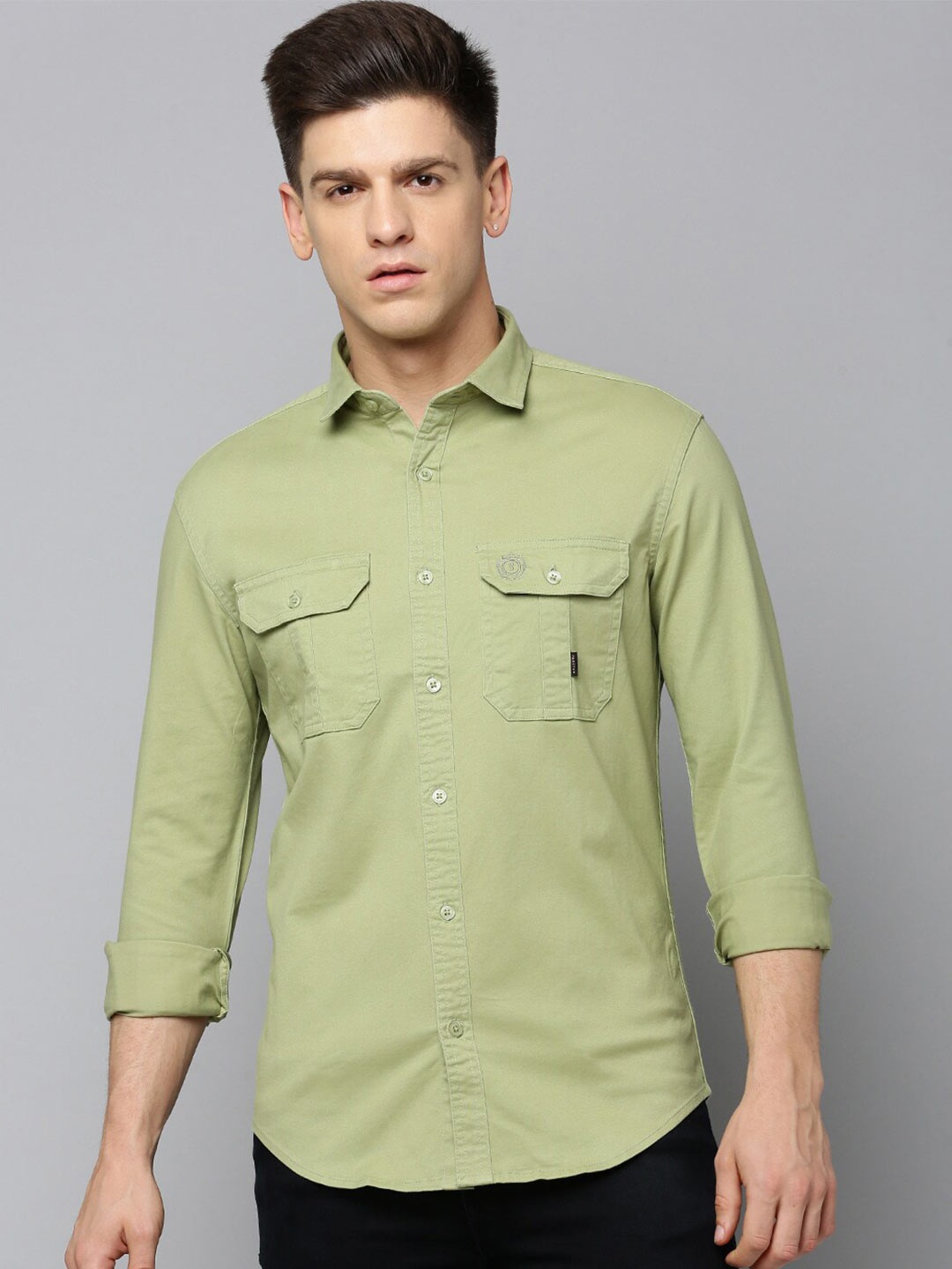 

SHOWOFF Comfort Spread Collar Cotton Casual Shirt, Olive