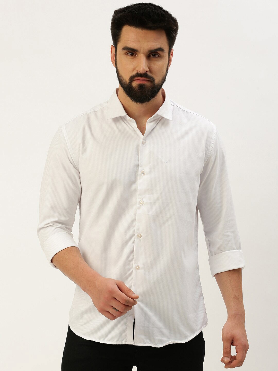 

SHOWOFF Classic Slim Fit Self Design Cotton Casual Shirt, White
