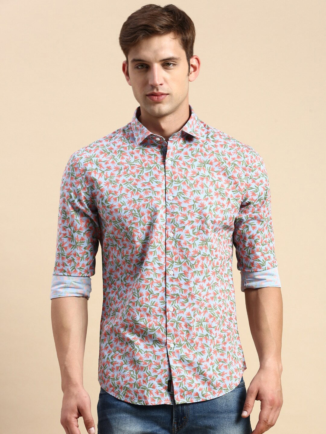 SHOWOFF Comfort Floral Printed Cotton Casual Shirt, Blue