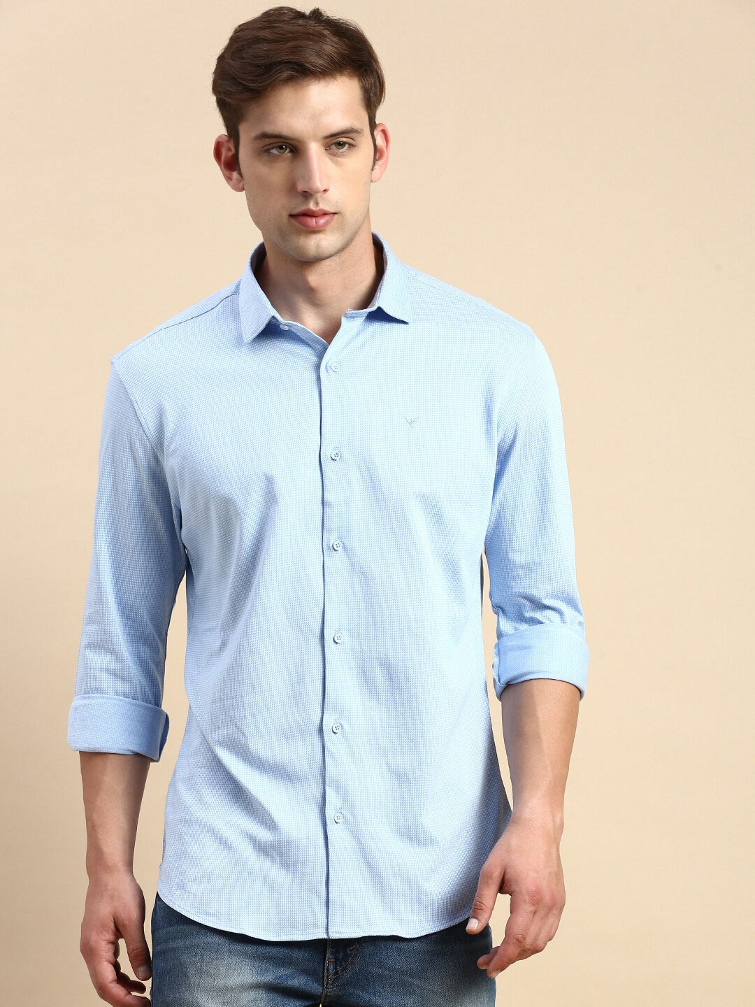 

SHOWOFF Comfort Slim Fit Self Design Cotton Casual Shirt, Blue