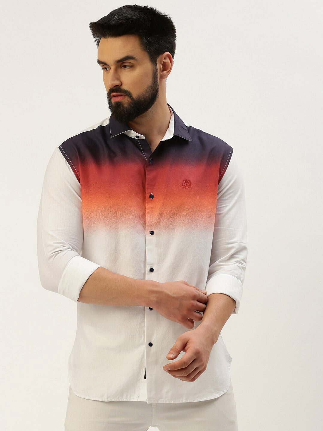 

SHOWOFF Comfort Ombre Printed Spread Collar Cotton Casual Shirt, White